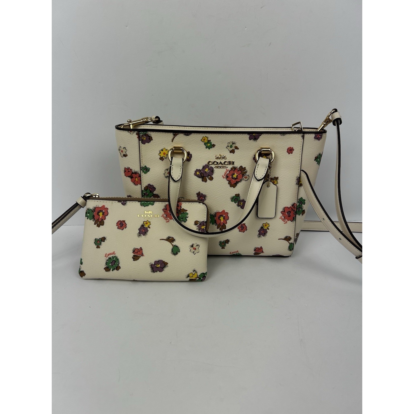 Coach Alice Satchel Crossbody Purse Bag Floral Print Ca228 And Small Wallet